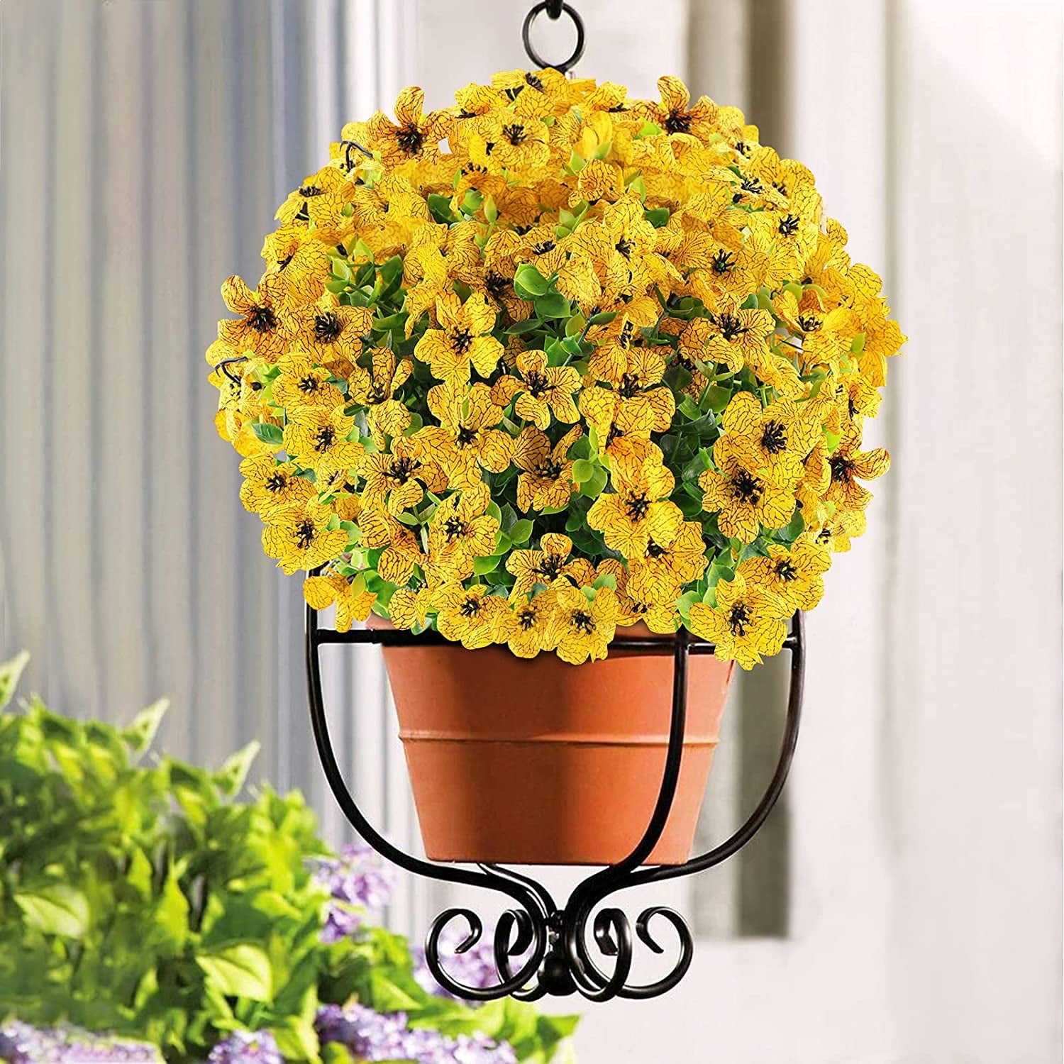 GRNSHTS 6 Bundles Artificial Flowers UV Resistant Fake Plants Outdoor Faux Plastic Flowers Garden Window Box Porch Home Decor (Yellow)