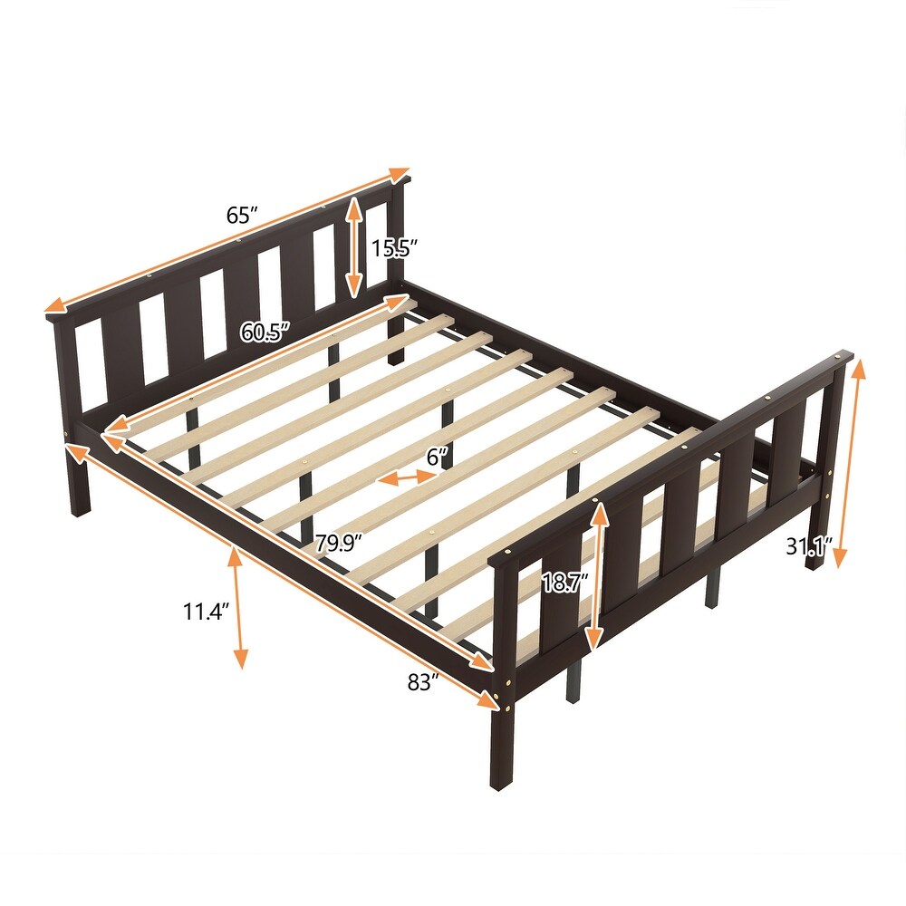 Wood Platform Bed Queen Size Bed Frame with Headboard