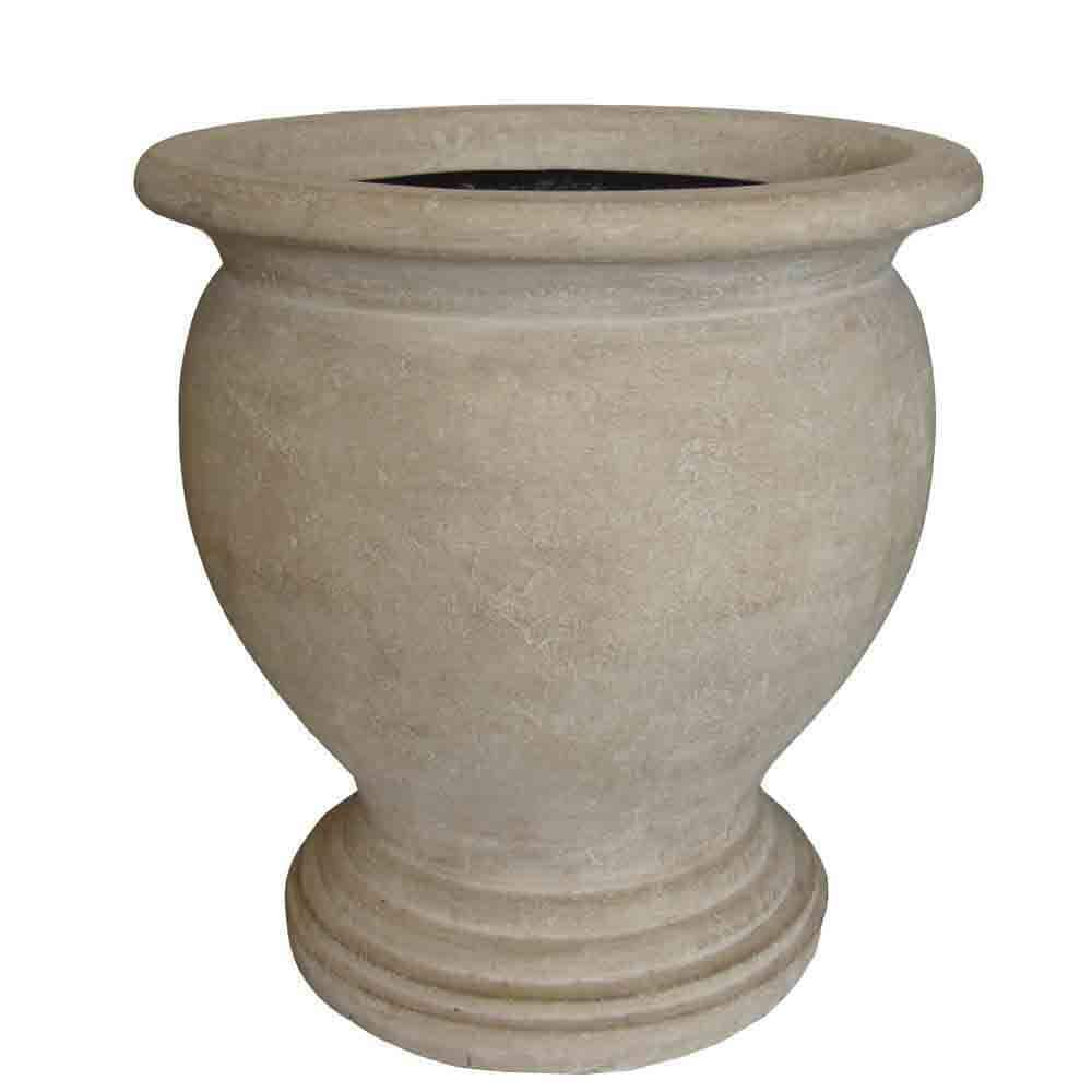 MPG 20 in. x 21-1/2 in. Cast Stone Fiberglass Greek Urn in Limestone PF4013AL