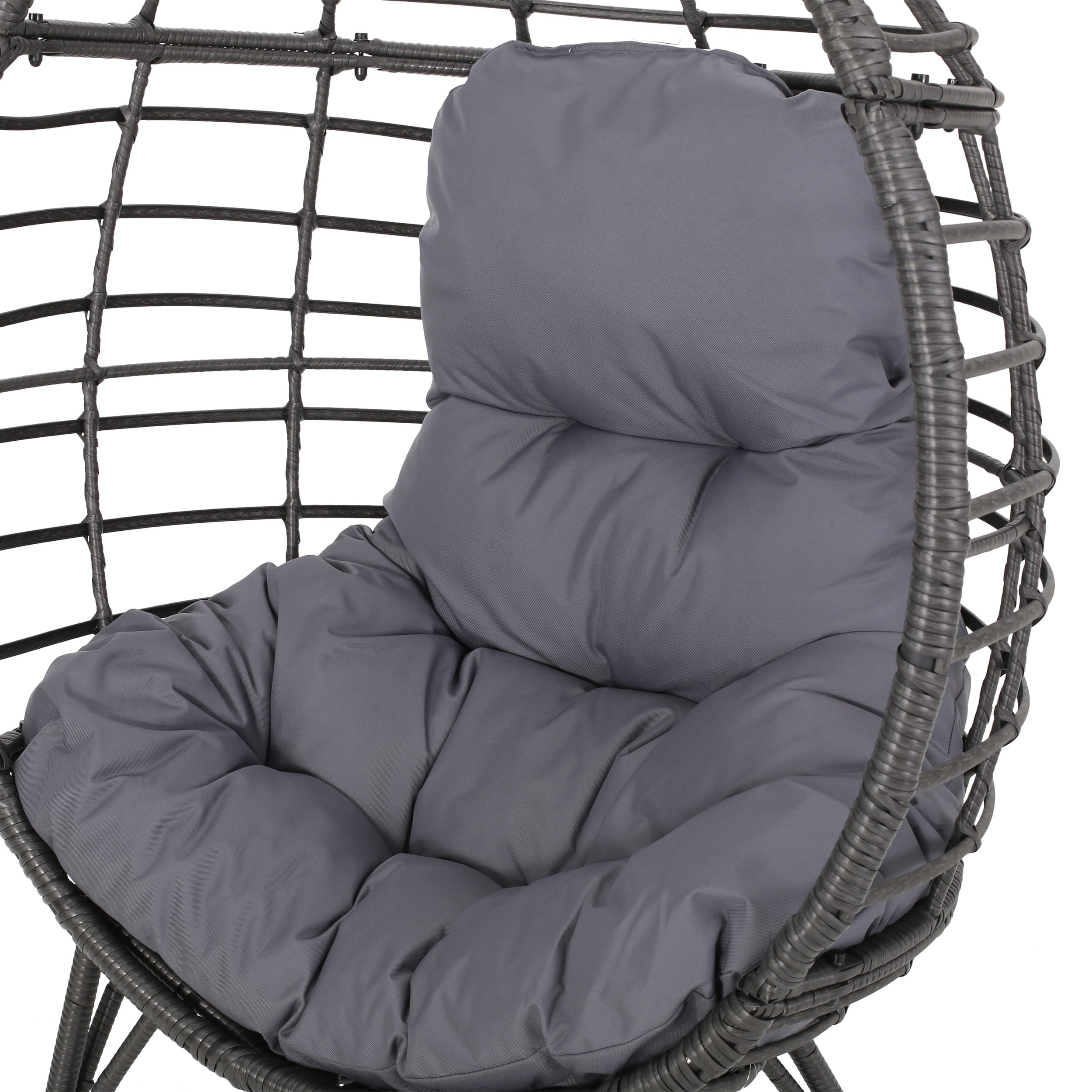 Kavani Outdoor Wicker Teardrop Chair with Cushion, Gray and Dark Gray