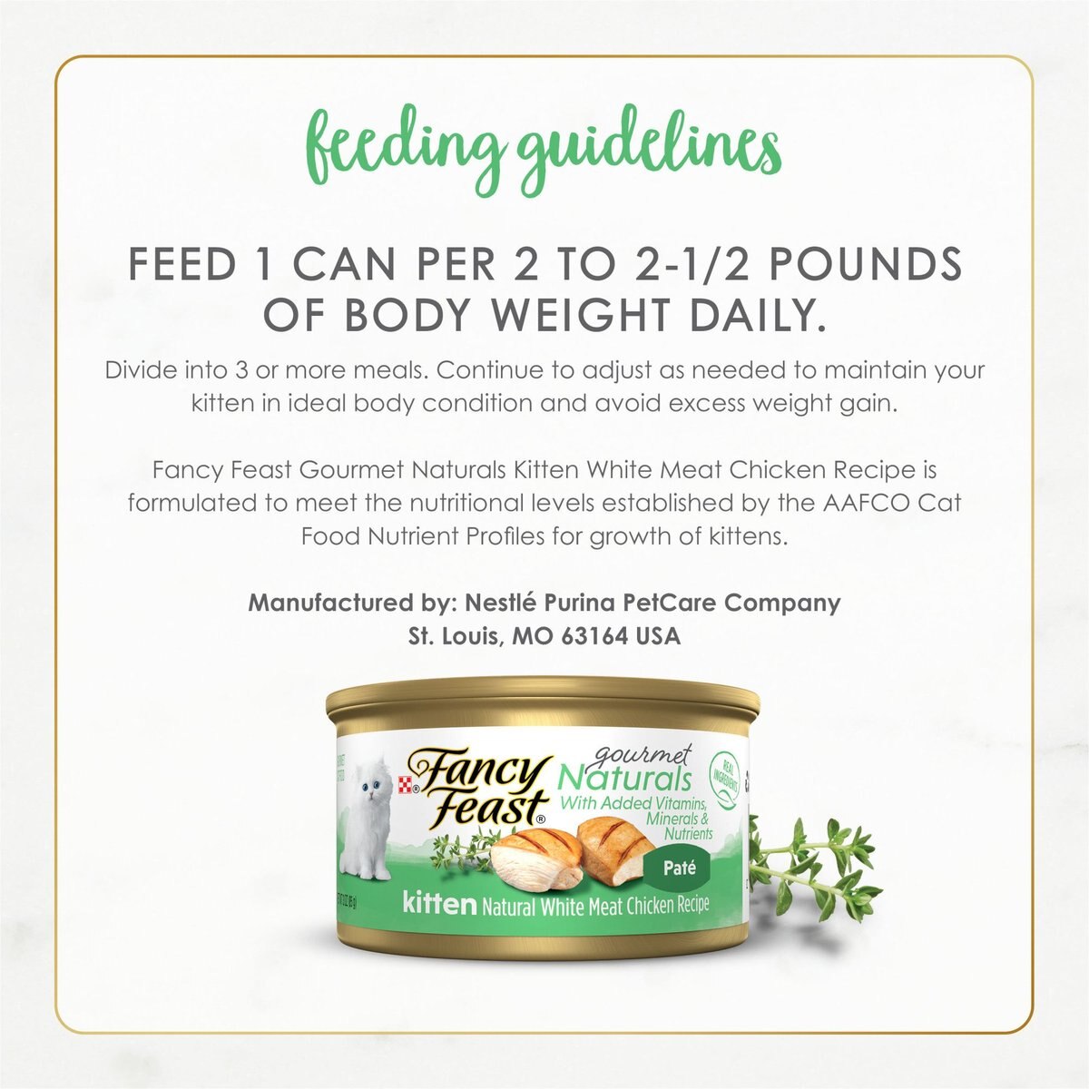 Fancy Feast Gourmet Naturals White Meat Chicken Recipe Grain-Free Pate Kitten Canned Cat Food， 3-oz can， case of 12