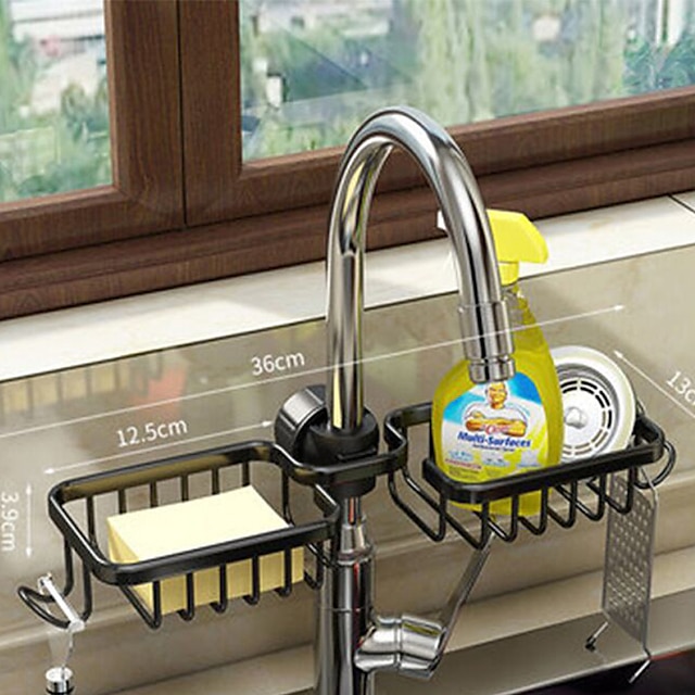 Kitchen Storage Rack Faucet Rack Black Gold Household Sink Dishwashing Sponge Rag Drain Water Hanging Basket Sink