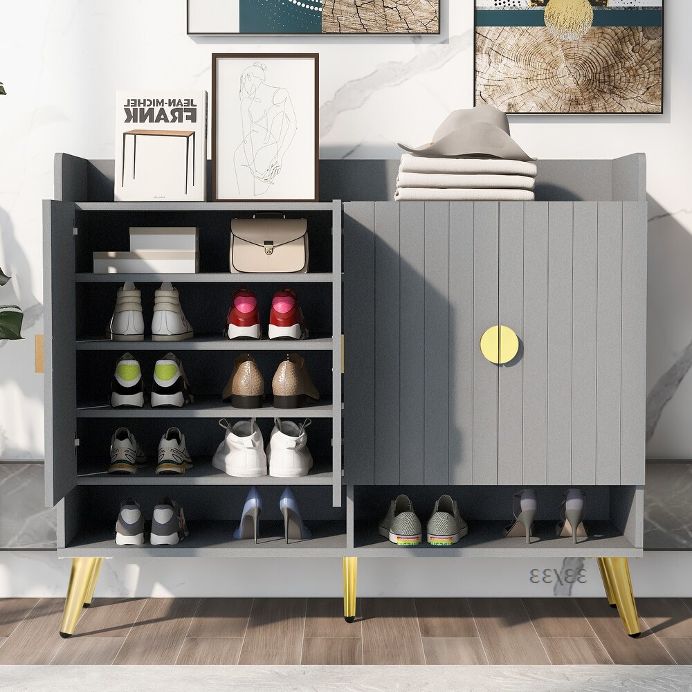 Shoe Cabinet with Doors  11 Tier Shoe Storage Cabinet with Shelves  Modern Wooden Shoes Shoe Storage Organizer for Entryway