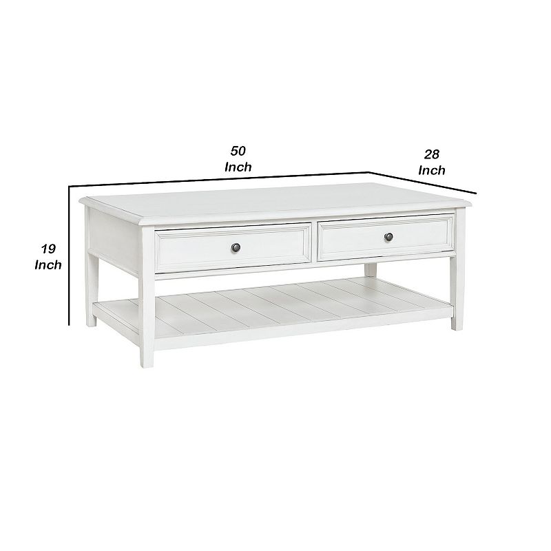 50 Inch Modern Rectangular Coffee Table with 2 Drawers in Classic White