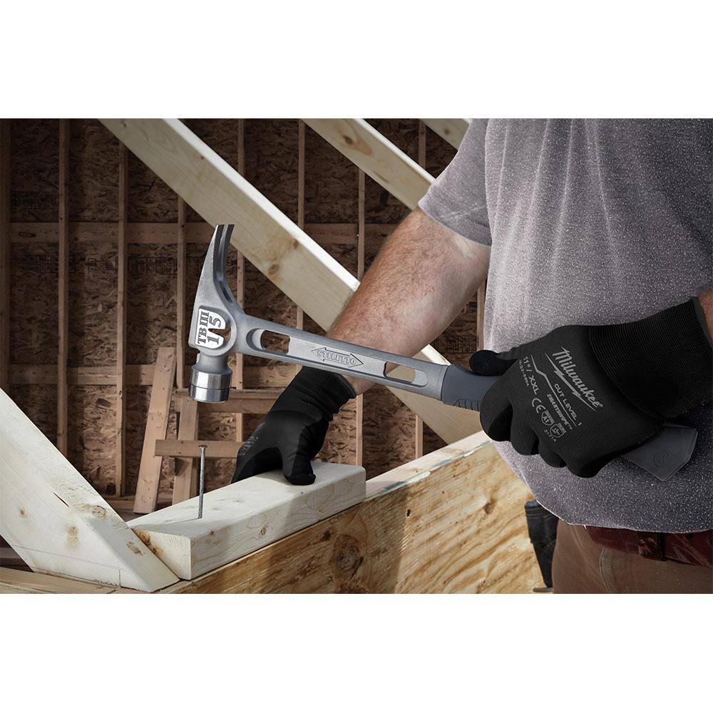 Stiletto 15 oz. TiBone 3 Smooth Face Hammer with 18 in. Curved Handle and 9 oz. Drywall Axe Fiberglass Hammer with 13 in. Handle TB3SC-DRYAXE9-F