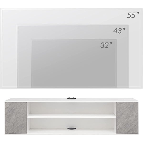 White Floating TV Stand with Colorful LED Lights， Floating Entertainment Center Wall Mounted， Floating TV Media Console