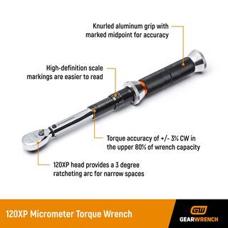 GEARWRENCH 14 in. Drive 120XP 30-200 in.lbs. Micrometer Torque Wrench 85171