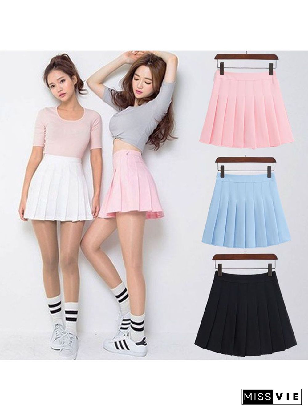 New Spring High Waist Ball Pleated Skirts Harajuku Denim Skirts Solid A-line Sailor Skirt Japanese School Uniform