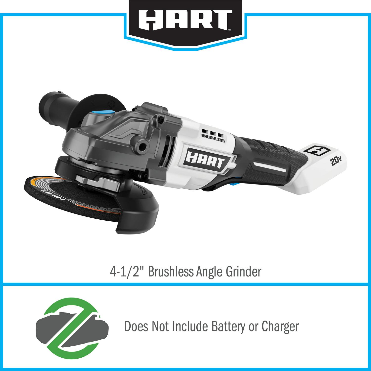 HART 20-Volt Brushless 4-1/2-Inch Angle Grinder/Cutoff Tool (Battery Not Included)