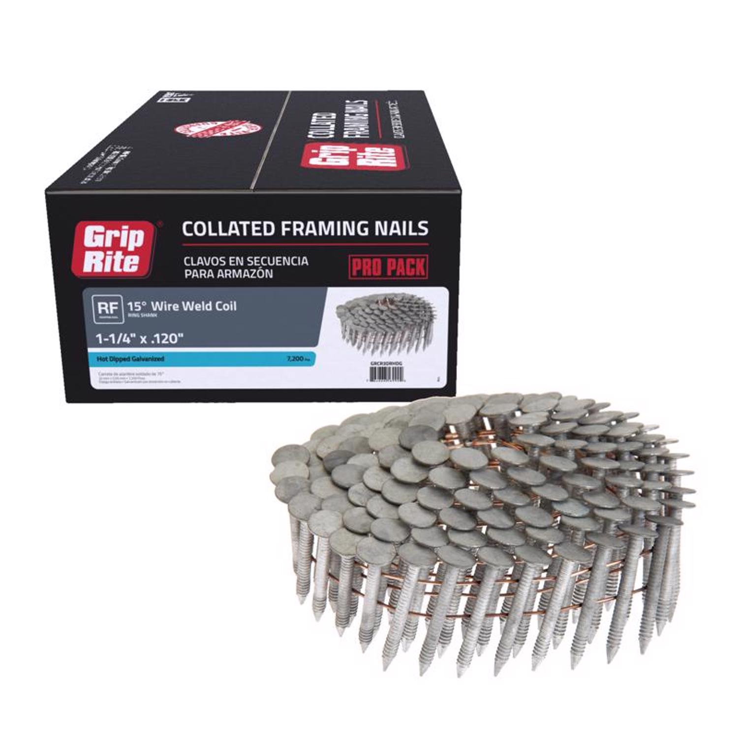 Grip-Rite 1-1/4 in. 11 Ga. Angled Strip Hot-Dip Galvanized Roofing Nails 15 deg 7200 pk