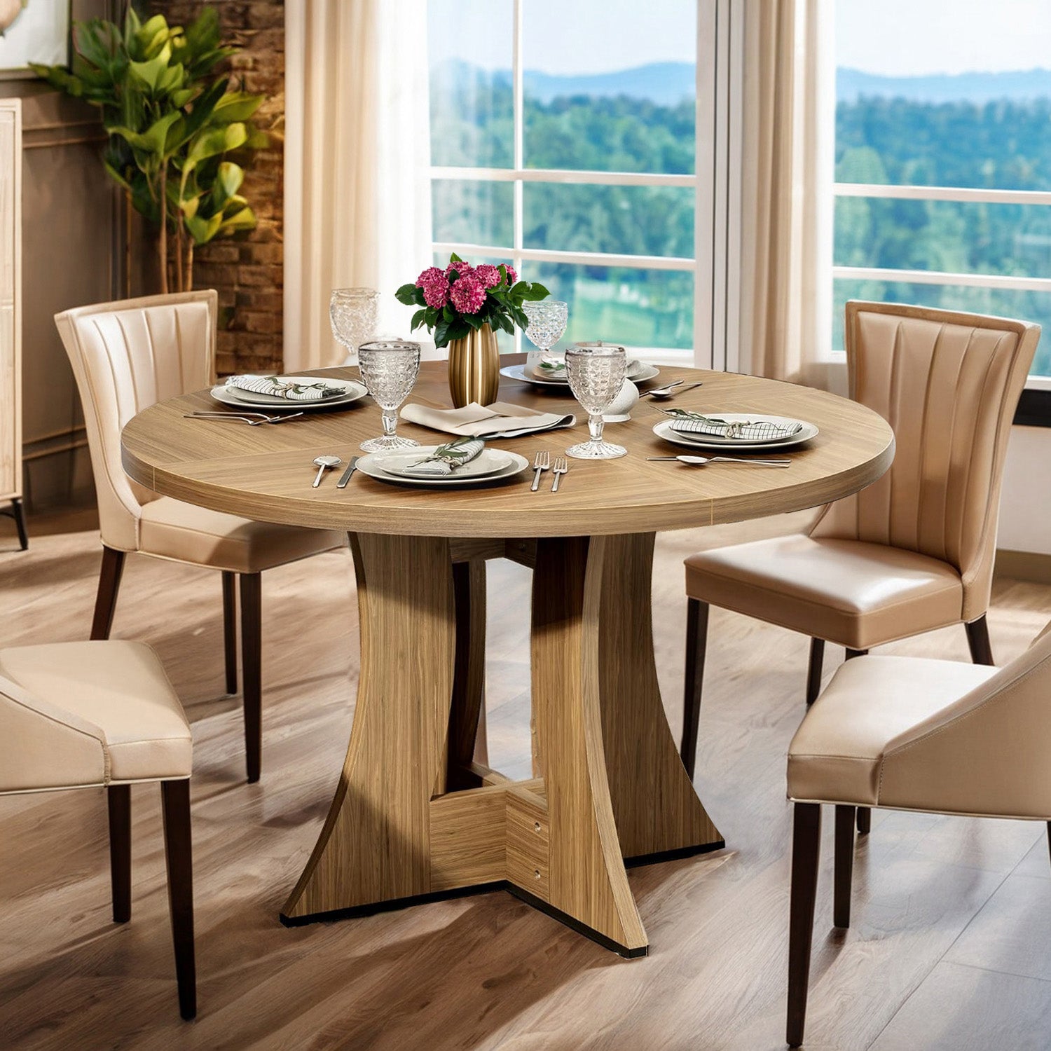 Round Dining Table 47 Inch Modern Wooden Kitchen Table