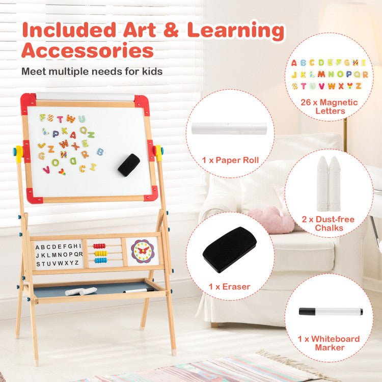 Best 3-In-1 Kids Wooden Art Easel Chalkboard With Drawing Paper Roll