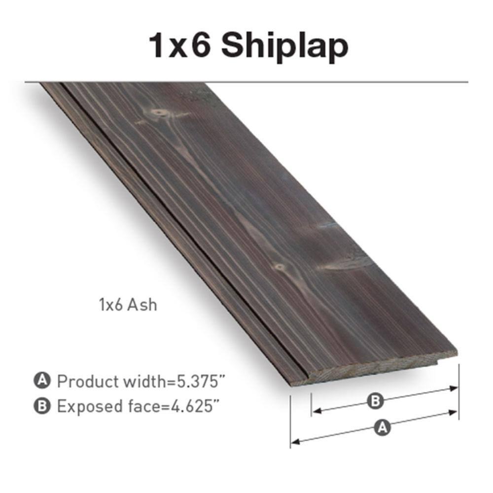 UFP-Edge 1 in. x 6 in. x 8 ft. Charred Wood Ash Gray Pine Shiplap Board (4-Pack) 311336