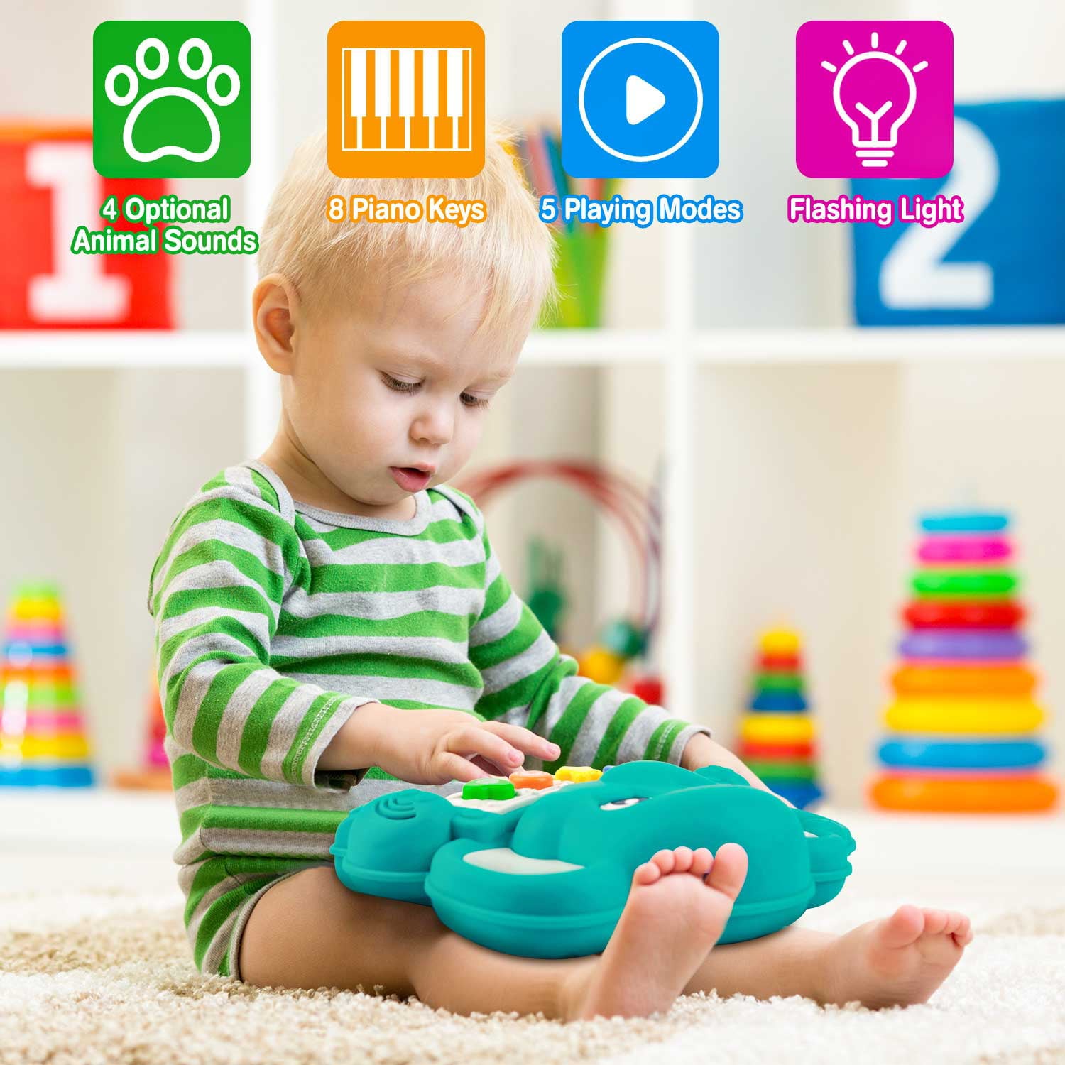 Baby Toys 6-12 Months，Montessori Toys Light up Musical Toys，Musical Piano Educational Toys Baby Toys for Toddler 12-24 Months