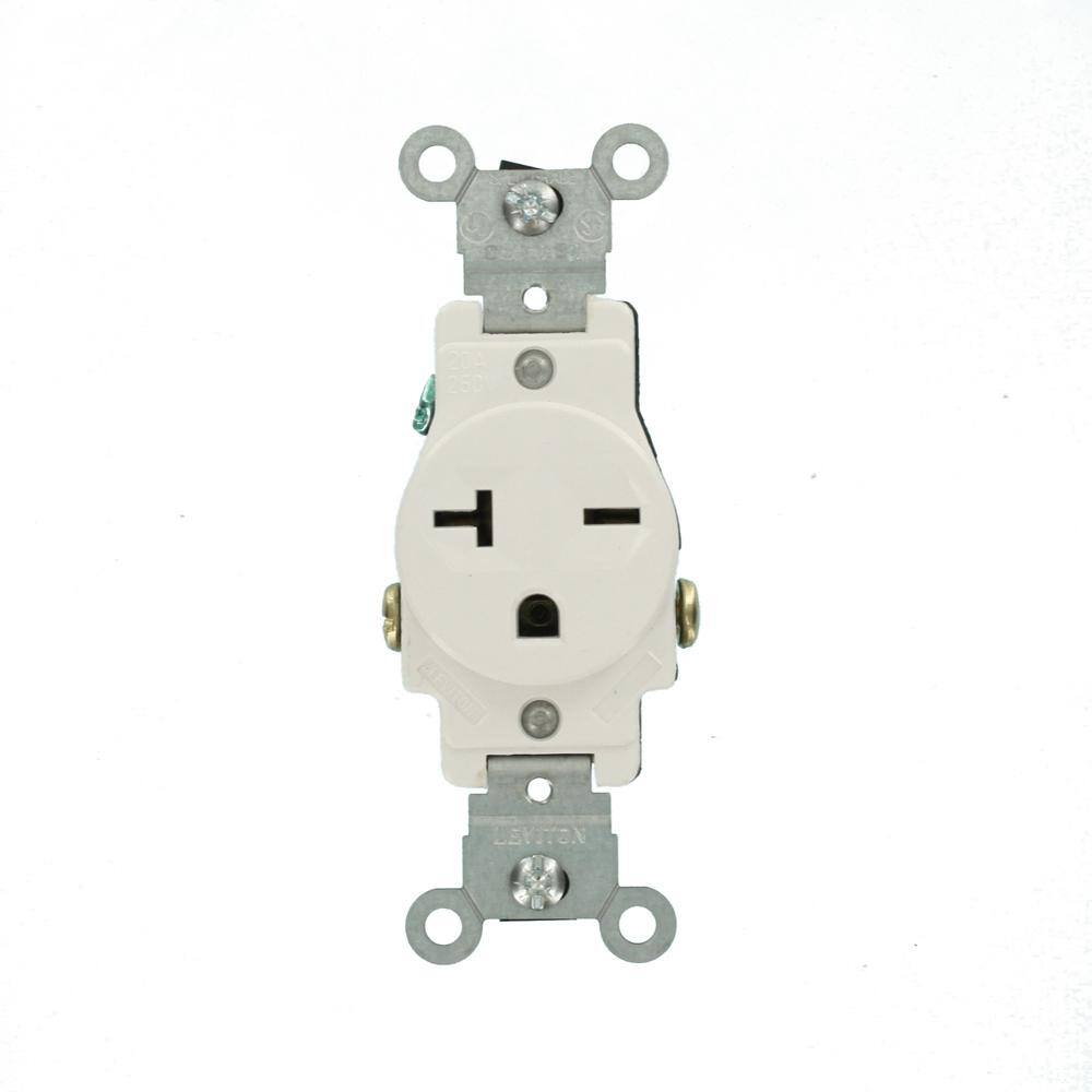 Leviton 20 Amp Commercial Grade Double-Pole Single Outlet White R52-05821-0WS