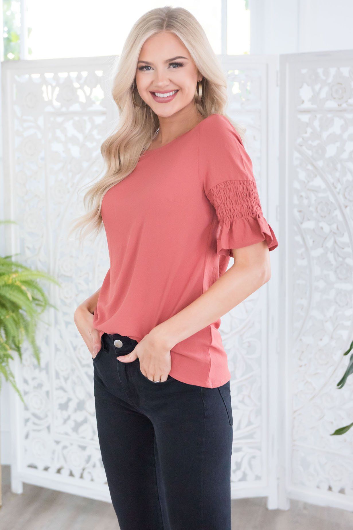 Something New Gathered Sleeve Top