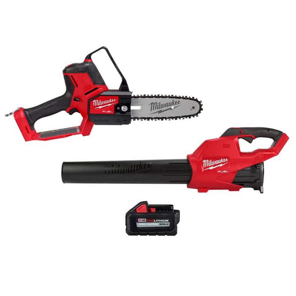 MW M18 FUEL 8 in. 18V Lithium-Ion Brushless Electric Battery Chainsaw HATCHET wM18 FUEL Blower  6.0 Ah Battery (2-Tool) 3004-20-2724-20-48-11-1865