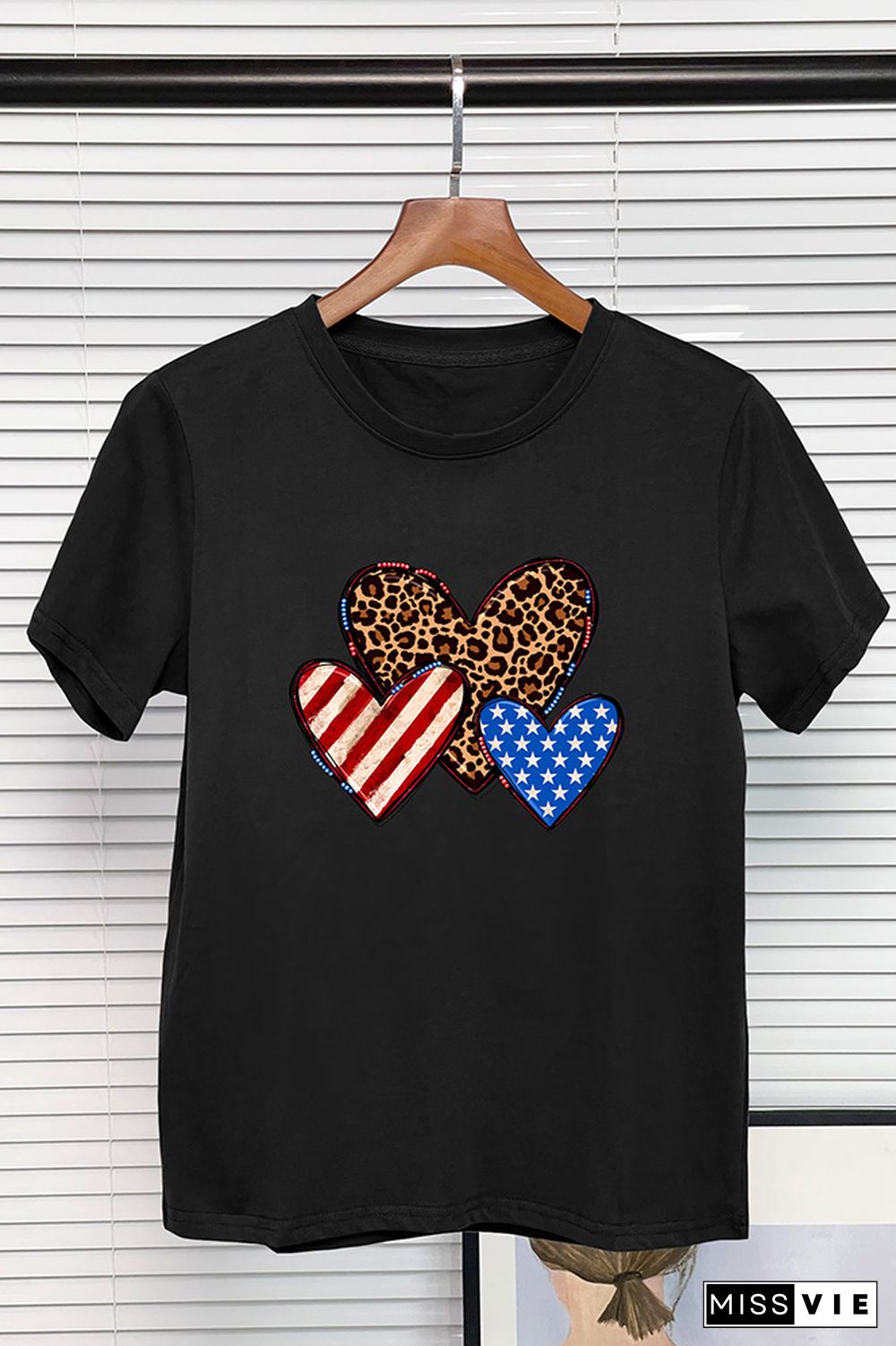 Indenpendence Day Leopard and US Flag Heart Graphic Tee