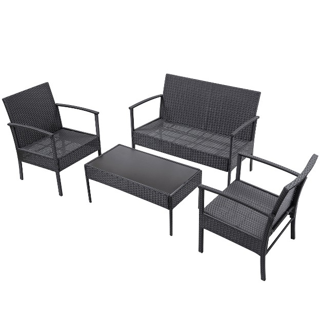 Tangkula 4 Pcs Rattan Wicker Furniture Set Loveseat Sofa Cushioned Patio Outdoor Black