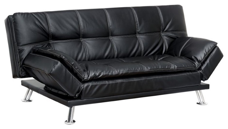 Bowery Hill Contemporary Faux Leather Tufted Sleeper Sofa Bed in Black   Contemporary   Sleeper Sofas   by Homesquare  Houzz