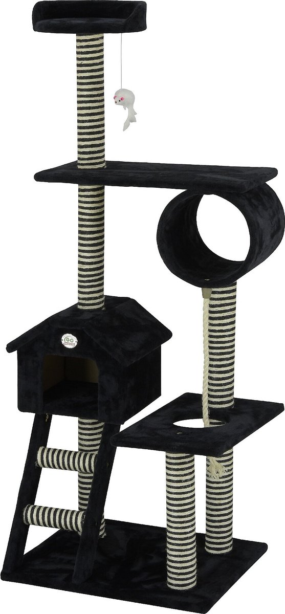 Go Pet Club 60-in Sisal Posts Cat Tree Condo， Black