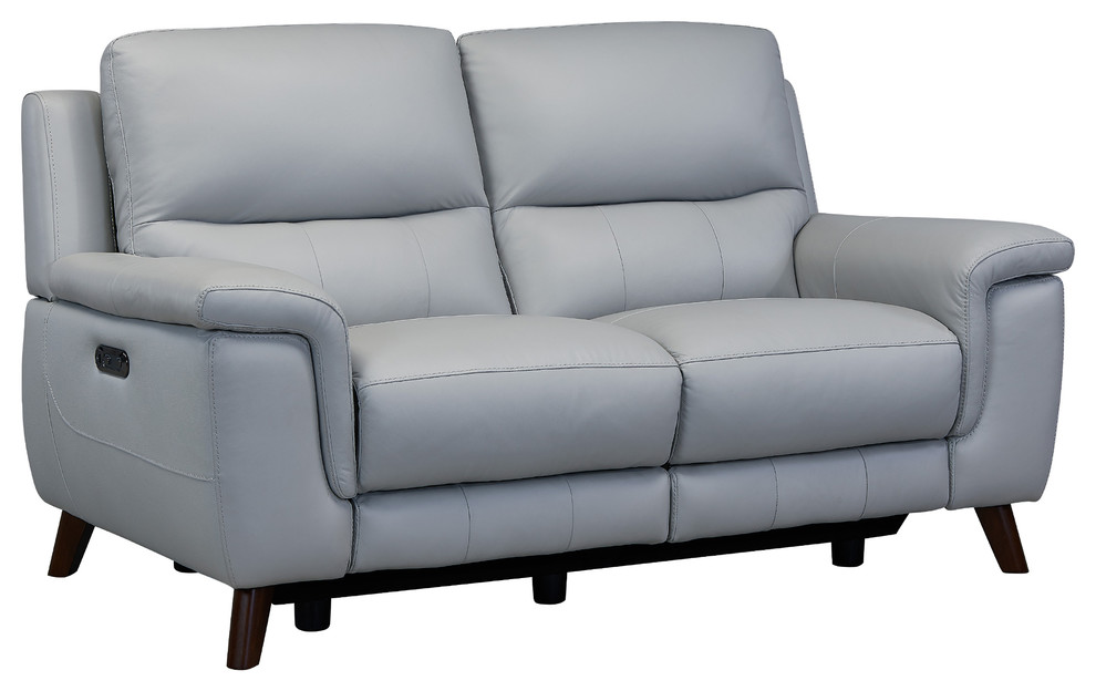 Lizette Loveseat  Dark Brown Wood Finish and Dove Gray Genuine Leather   Midcentury   Loveseats   by Homesquare  Houzz