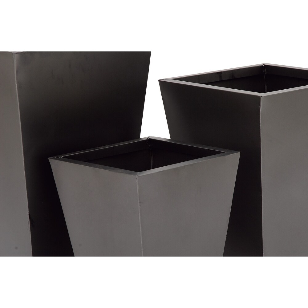 Black  Gray or Silver Metal Contemporary Planter with Tapered Base and Polished Exterior (Set of 3)