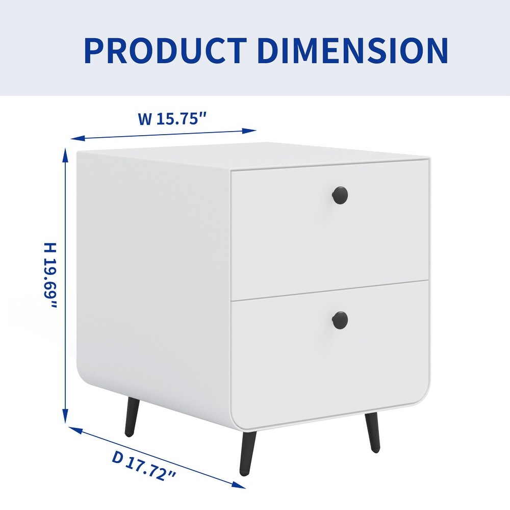 Modern Circular handle Steel Night Stand with 2 Drawers for Bedroom