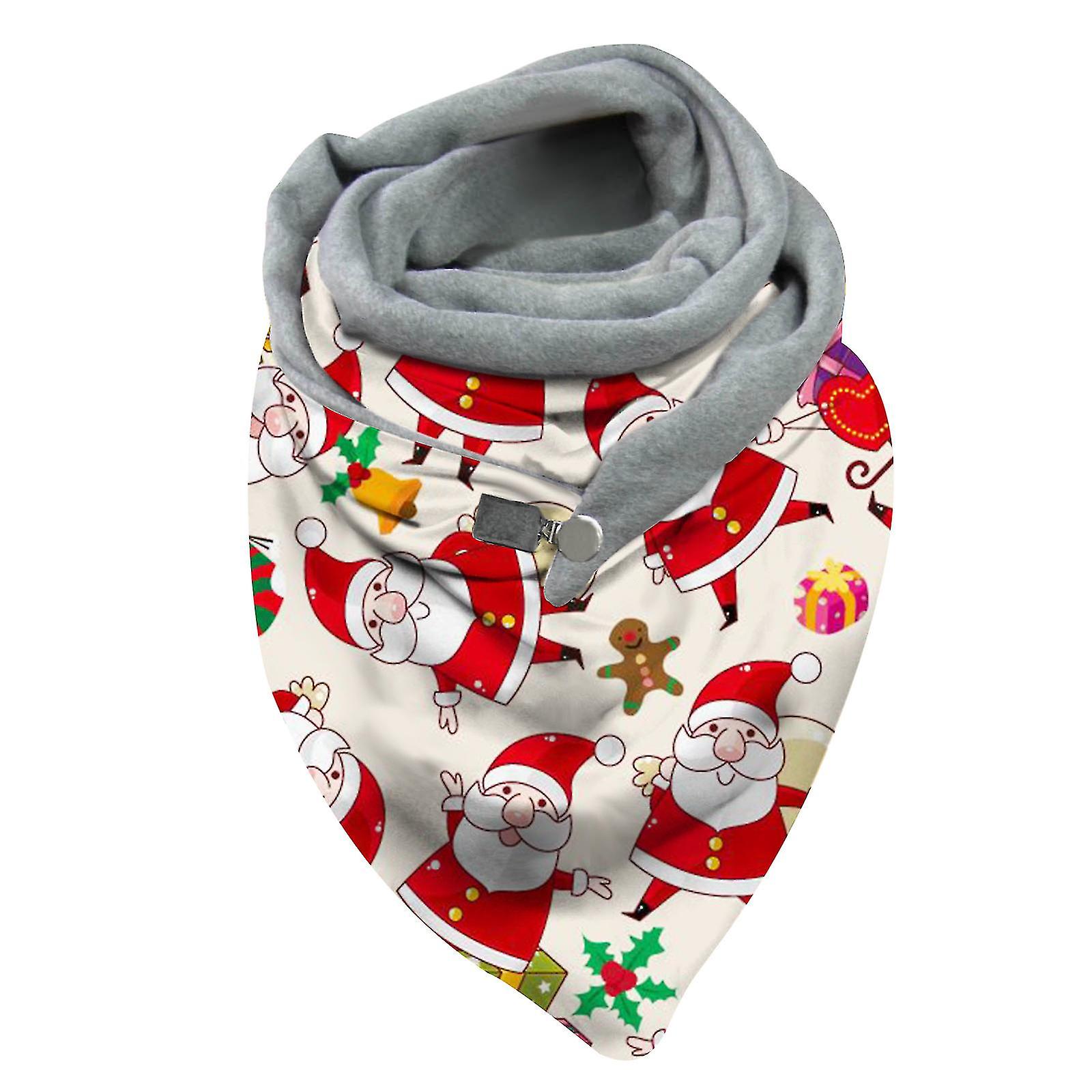 Women Christmas Printing Scarf Fashion Retro Multi-purpose Shawl Button Scarf