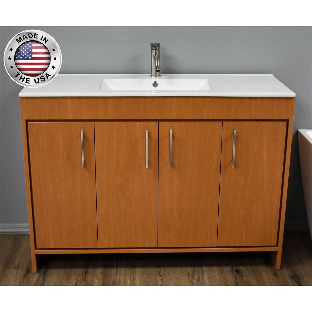 Volpa USA Villa 48 inch Honey Maple Freestanding Bathroom Vanity Set