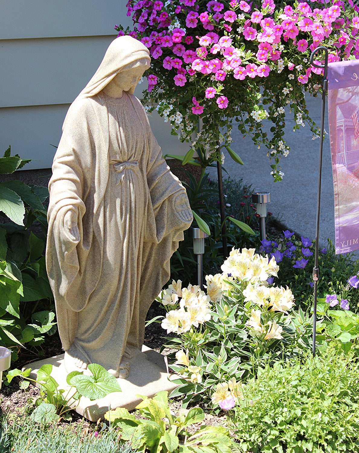 Virgin Mary Statue – Natural Sandstone Appearance – Made of Resin – Lightweight – 34”