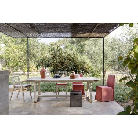 Table de jardin GERVASONI Inout 871， teck et plateau marbre 8 personnes