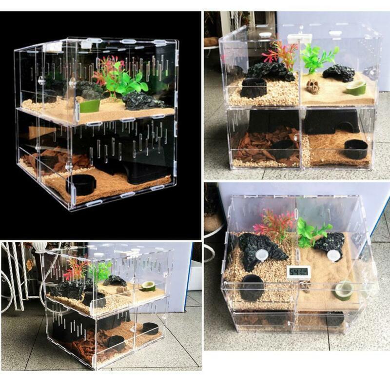 4-Grid Transparent Acrylic Reptile Enclosure Cage Lizard Frog Snake Pet Tank Breeding Box