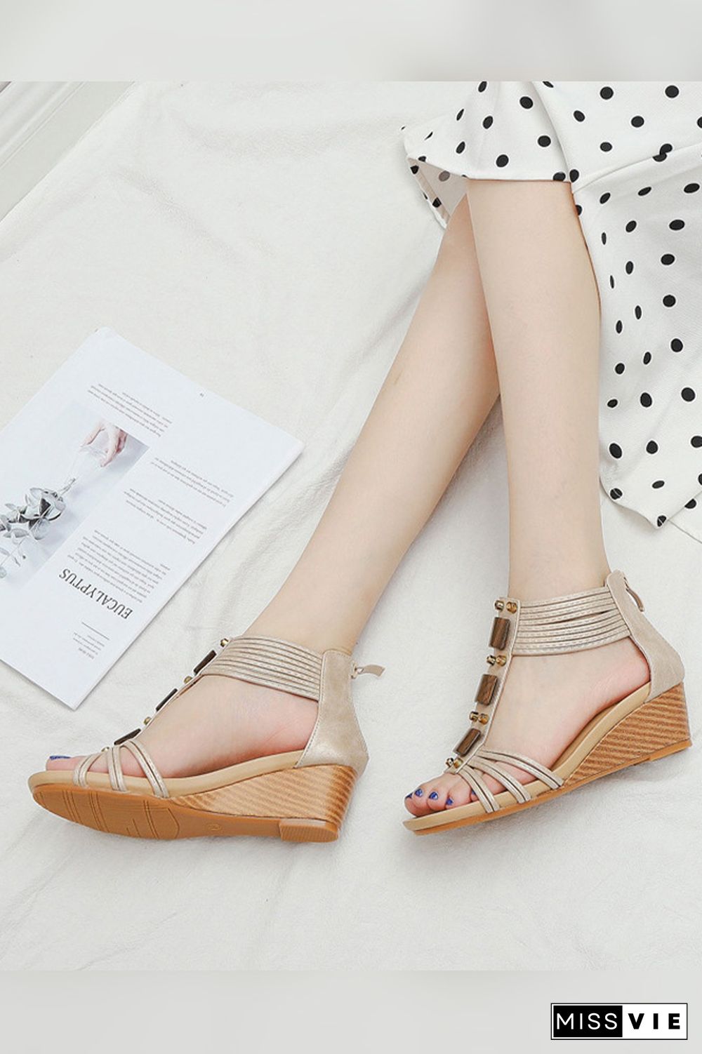 PU Strappy Zipper Platform Sandals