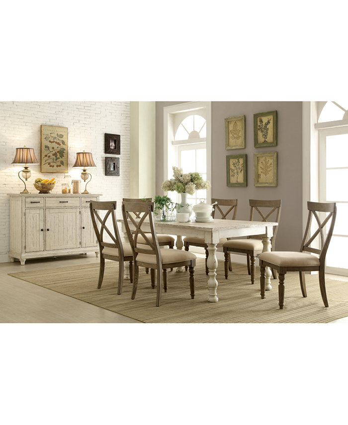 Furniture Aberdeen Off White Driftwood Expandable 7-Pc. Dining Set (Rectangular Table and 6 Upholstered Side Chairs)