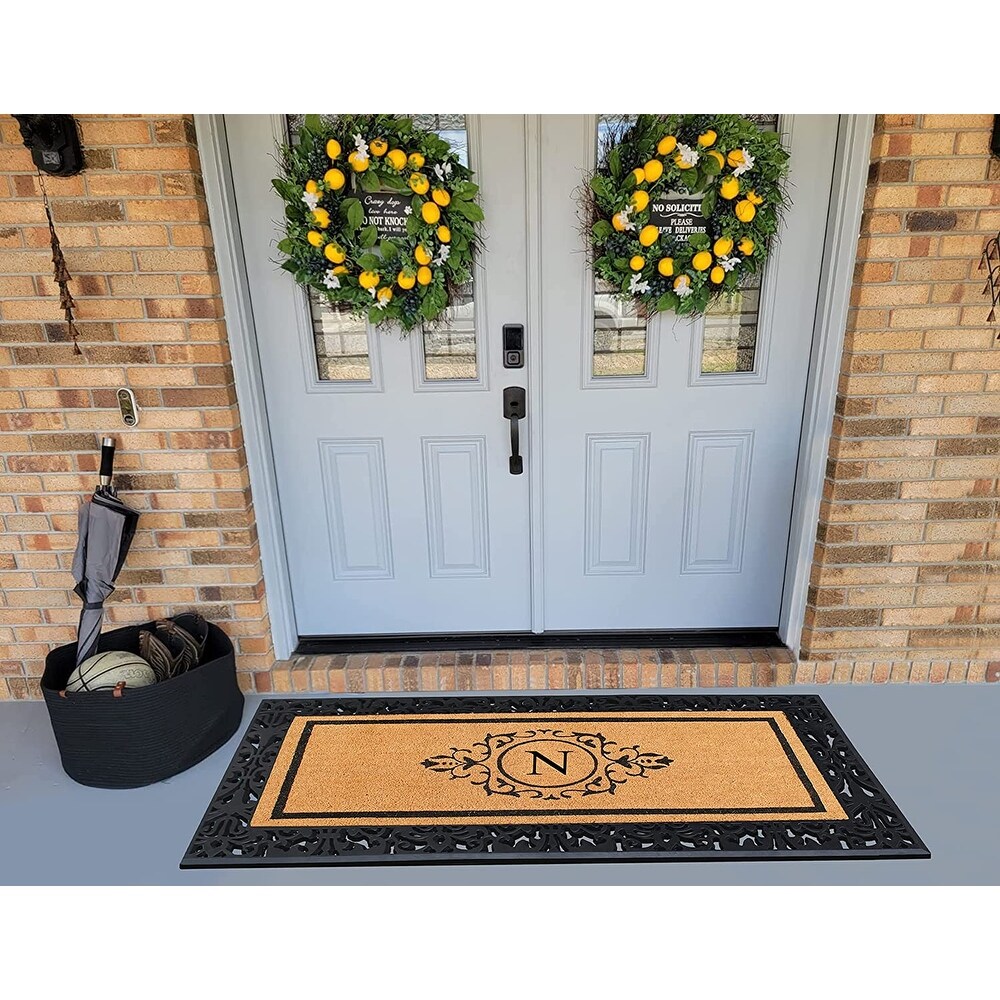 A1HC Natural Coir Monogrammed Door Mat for Front Door  Heavy Duty Welcome Doormat   30\