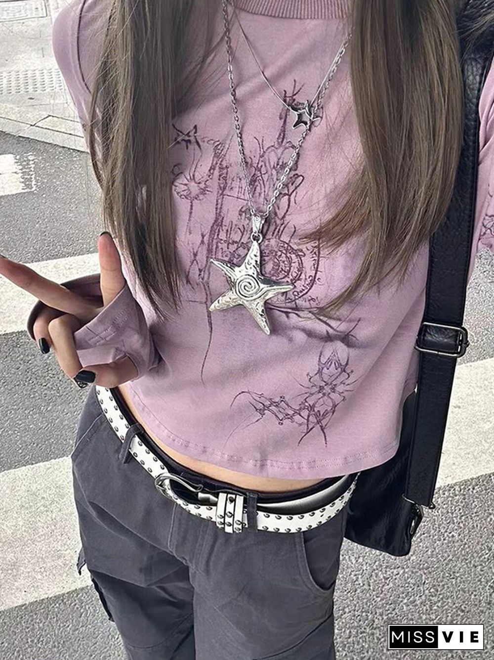 Grunge Graphic Print Long Sleeve Tee