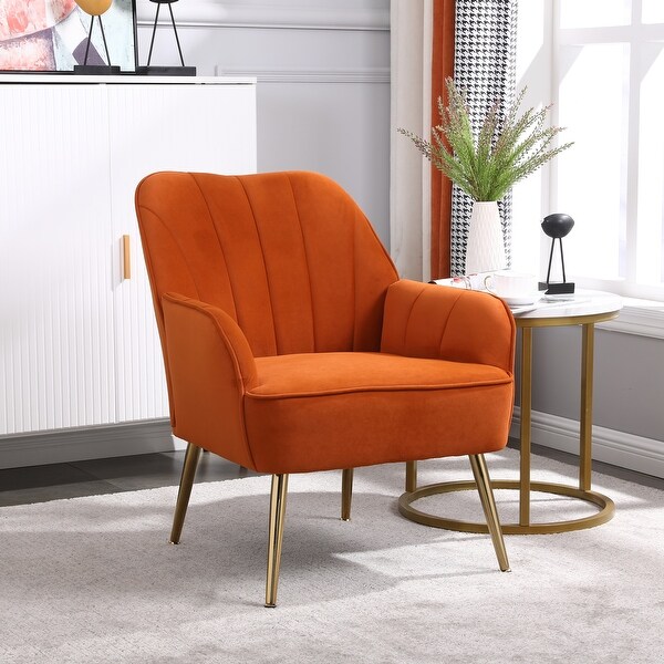 Modern Soft Velvet Arm Chair Ergonomics Accent Chair Livingroom Chair With Gold Legs and Adjustable Legs for Bedroom Home