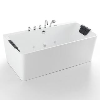 Empava Luxury 67 in. Center Drain Acrylic Freestanding Flatbottom Whirlpool Bathtub in White with Faucet EMPV-67AIS03