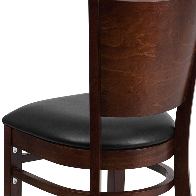 Lacey Series Solid Back Walnut Wood Restaurant Chair Black Vinyl Seat   Transitional   Dining Chairs   by First of a Kind USA Inc  Houzz