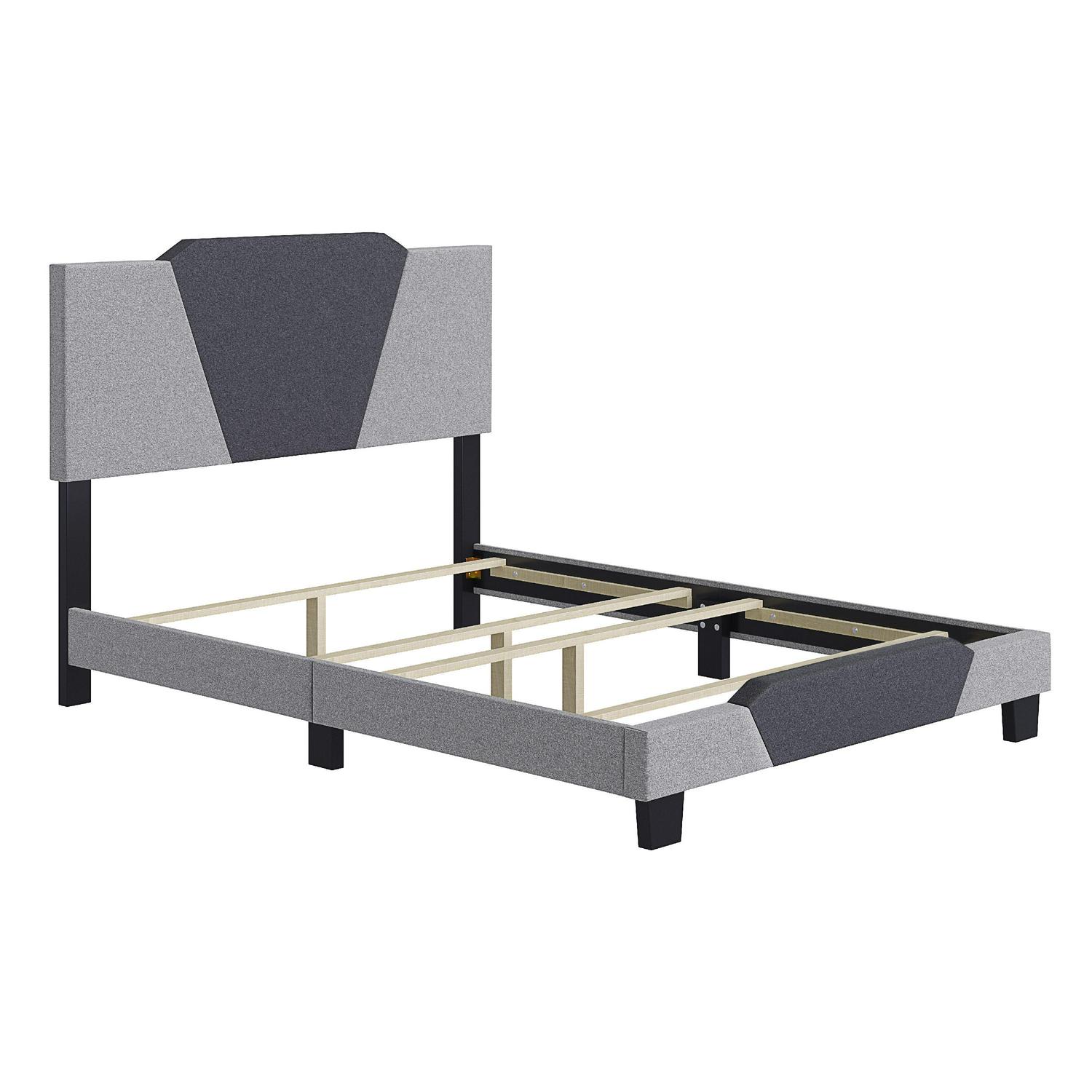 Boyd Sleep Tuscany Upholstered Geometric Charcoal and Gray Linen Platform Bed Frame， Queen