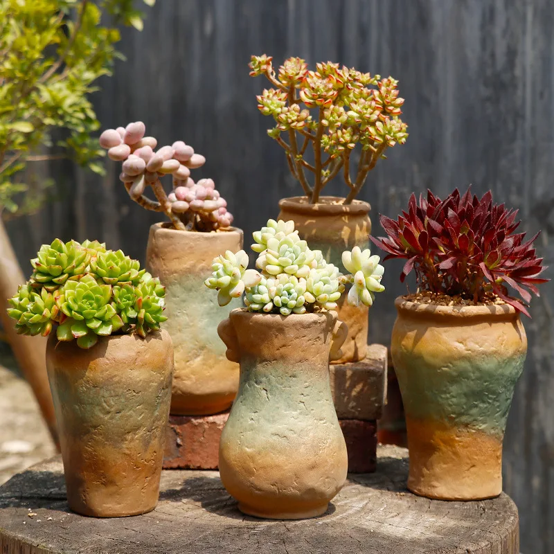 High Stoneware Retro Style Succulent Flowerpots Garden Desktop