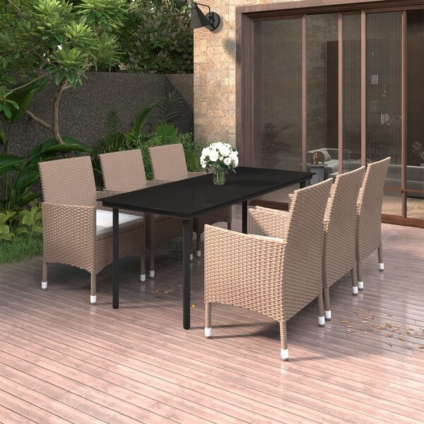 vidaXL Patio Dining Set Outdoor Table and Chair Set Poly Rattan and Glass