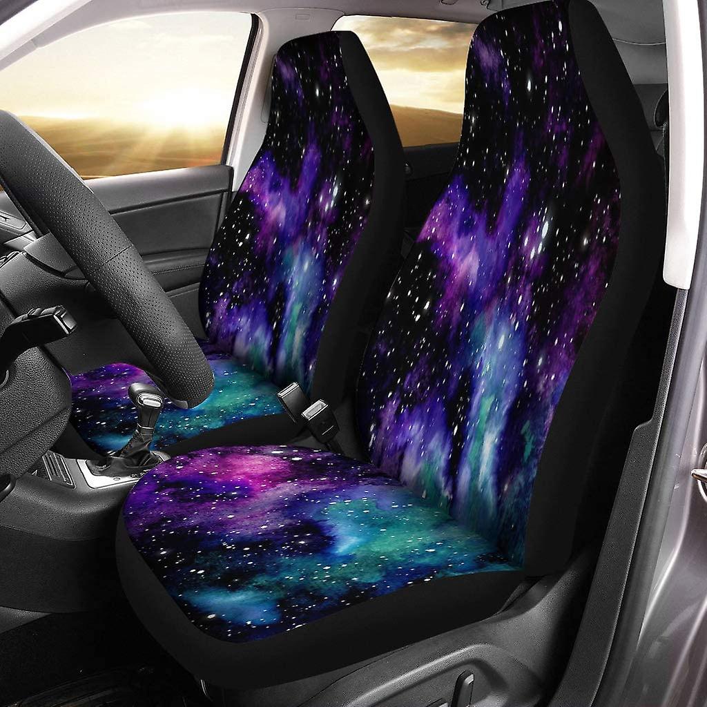 Set Of 2 Car Seat Covers Abstract Watercolor Starry Sky And Nebula In Blue Violet Universal Auto Front Seats Protector Fits