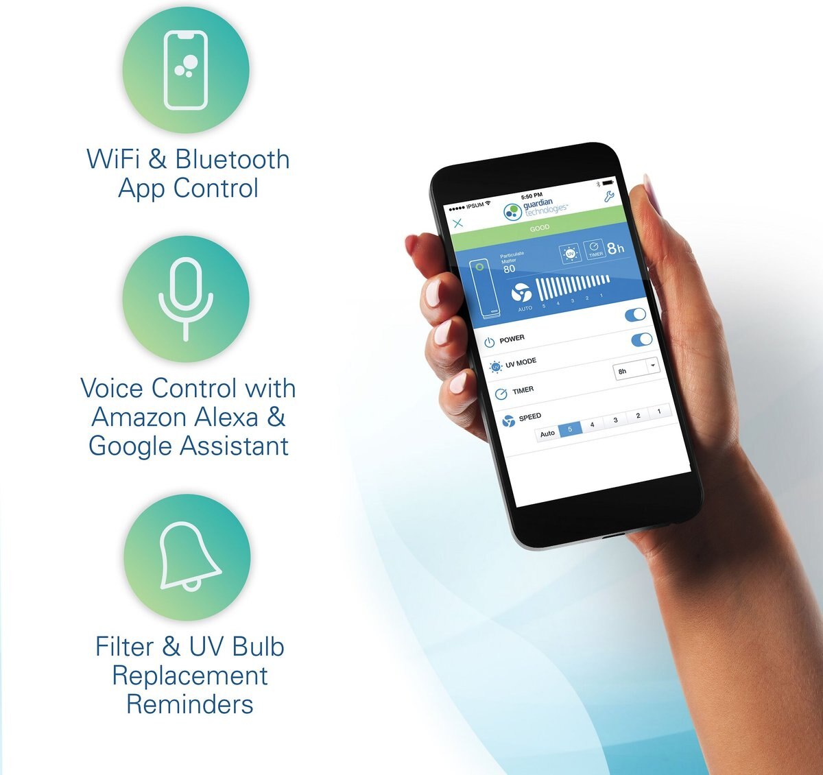 Germ Guardian CDAP4500BCA WiFi and Bluetooth Smart Voice Control Air Purifier