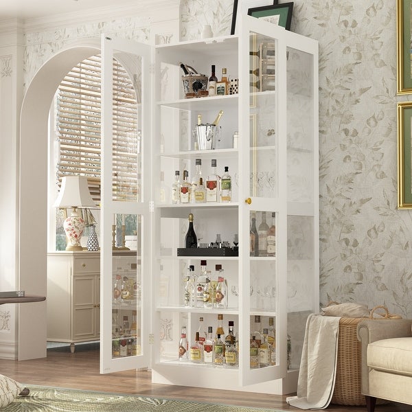 Glass Cabinet White Display Curio Storage Cabinet with Glass Doors - 70.9