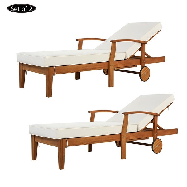 2pcs Outdoor Chaise Lounge with Cushion Wheels and Sliding Cup Table