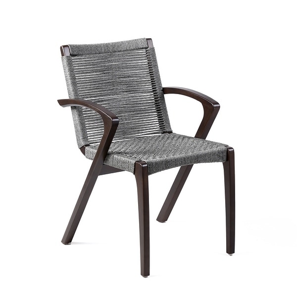 Ivan 22 Inch Dining Chair， Set of 2， Light Brown Eucalyptus Wood， Gray Rope