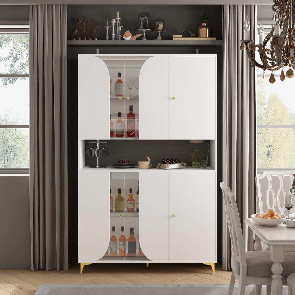 Buffet Storage Cabinet with Tempered Glass Doors Pantry Bookshelves   47.2\