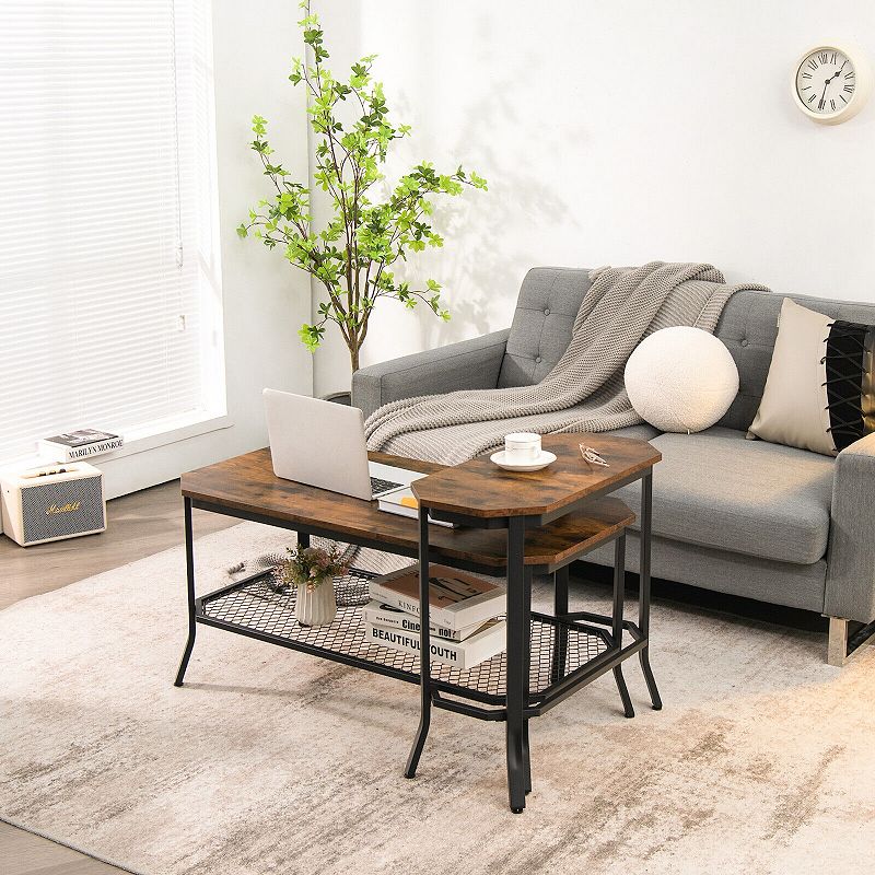 Narrow End Table with Rustic Wood Grain and Stable Steel Frame-Rustic Brown